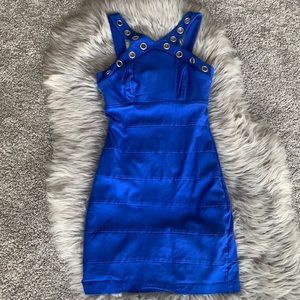 Blue dress with zipper at the back.